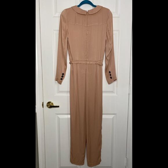 FREE PEOPLE Silky Satin Low V-neck Button Front Long Sleeve Belted Jumpsuit XS - Picture 7 of 12